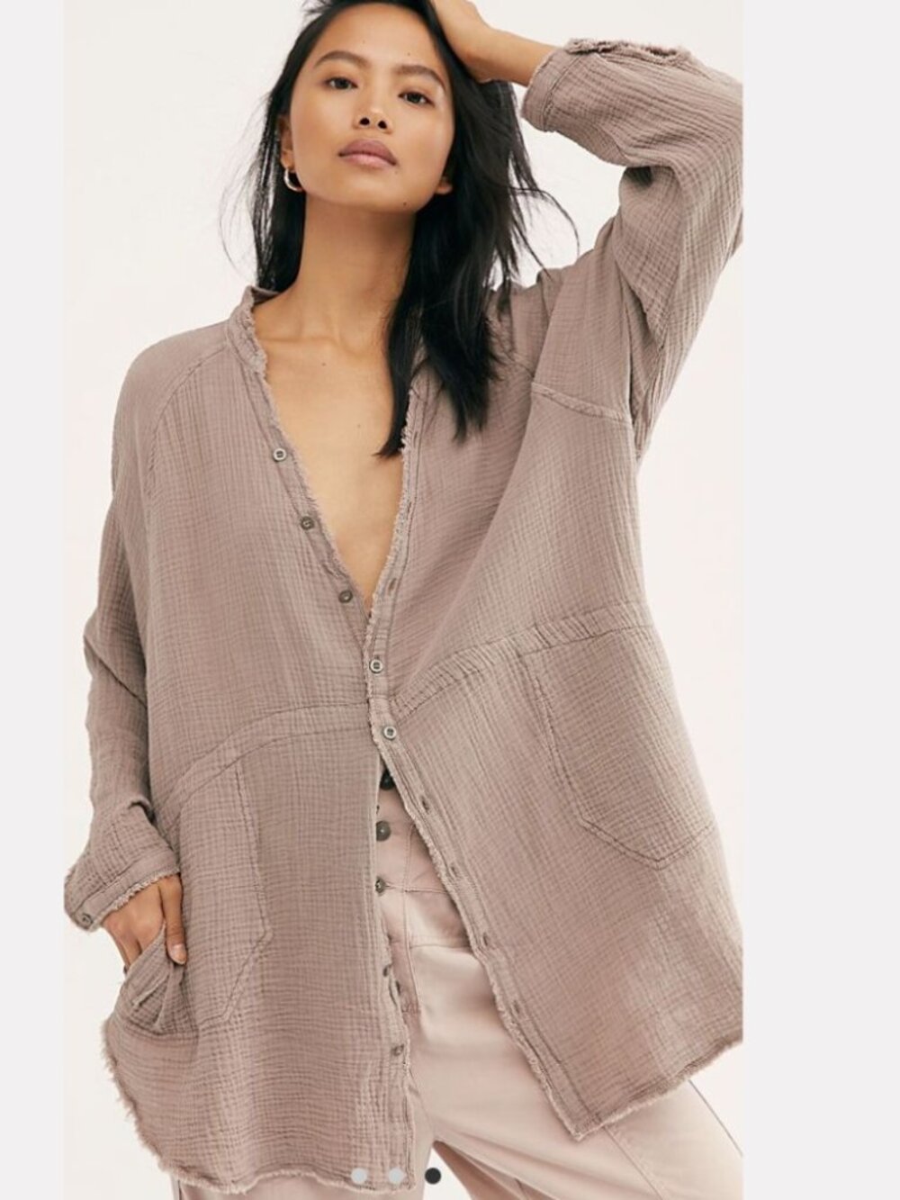Free People We The Free Summer Daydream Button Down Top Mauve Pink Gauze M